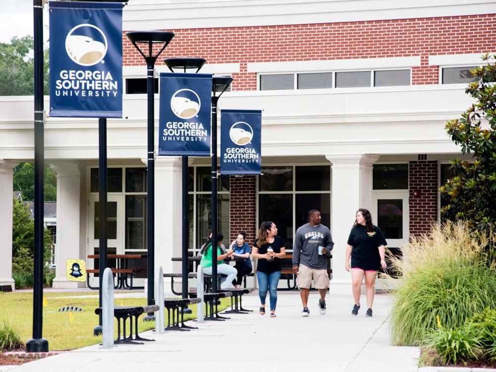 Students gather outside Georgia Southern's Liberty Campus