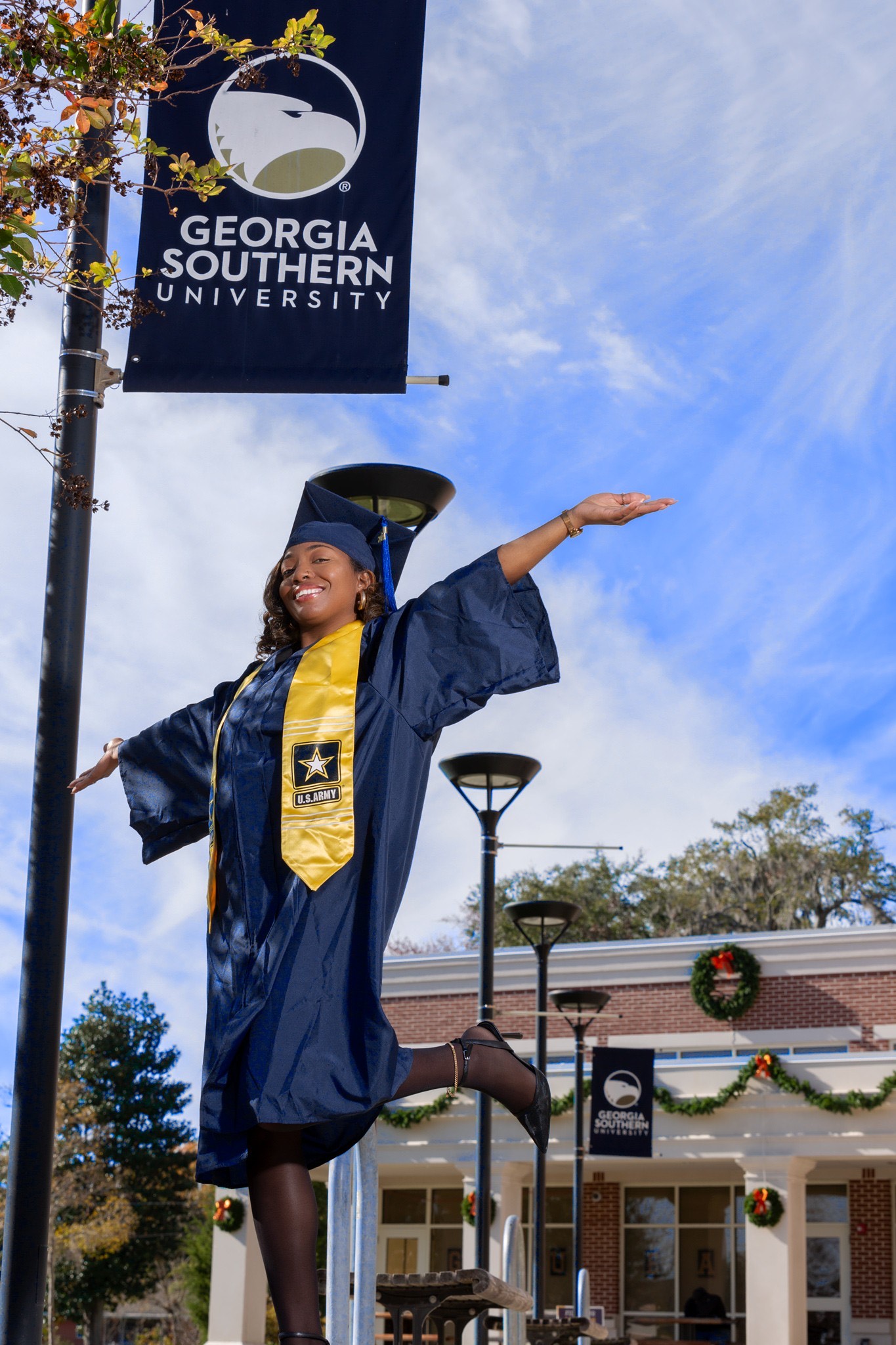 Jessica Armstrong, a Georgia Southern University graduate and Army veteran, has pursued her passion for helping others through a career path combining her military background and aspirations in law. Driven by a desire to advocate for soldiers navigating legal and disciplinary challenges, Armstrong plans to attend law school to specialize in military law while balancing her roles as a mother and community supporter.