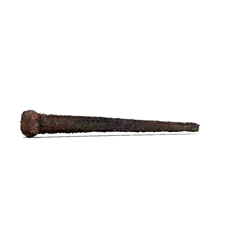 A 3D rendering of a long nail with a head slowly rotating on its axis.