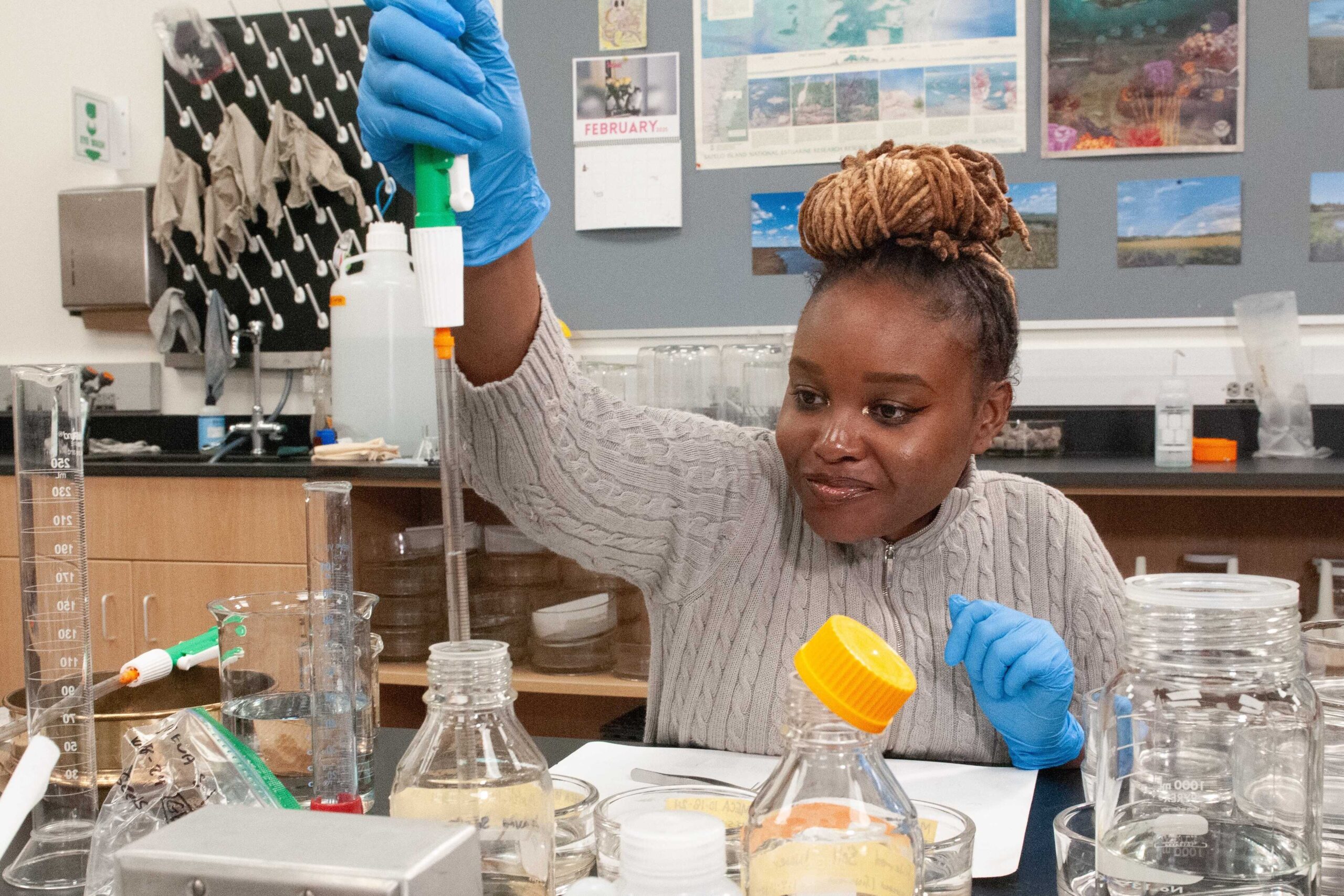 A student develops samples for a research project.