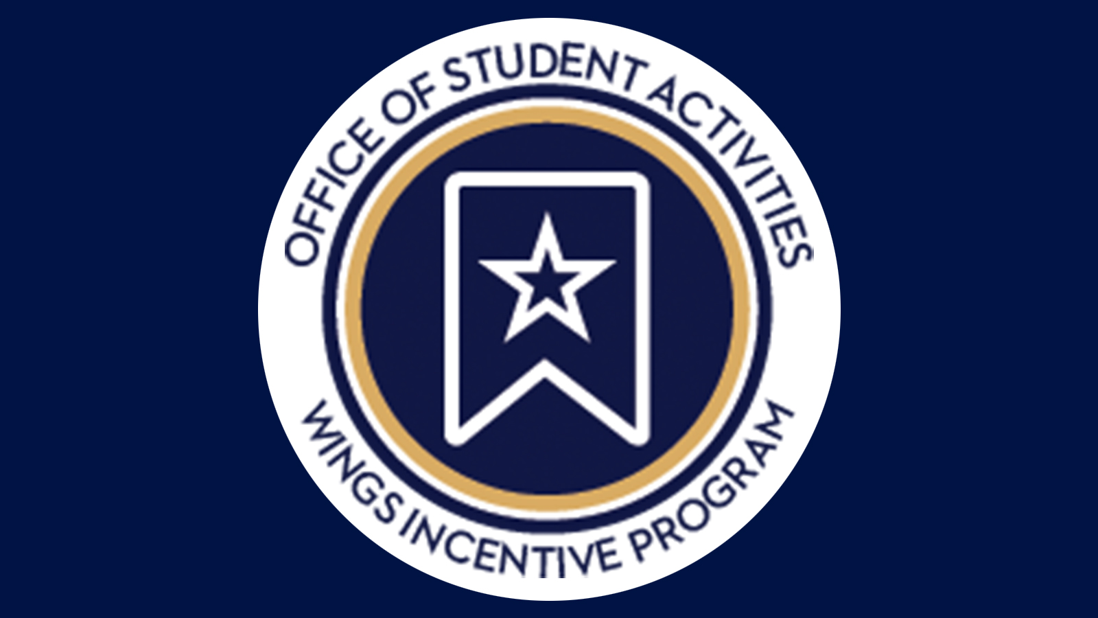 A circular logo with a dark blue background featuring a central bookmark icon with a star inside, surrounded by the text 