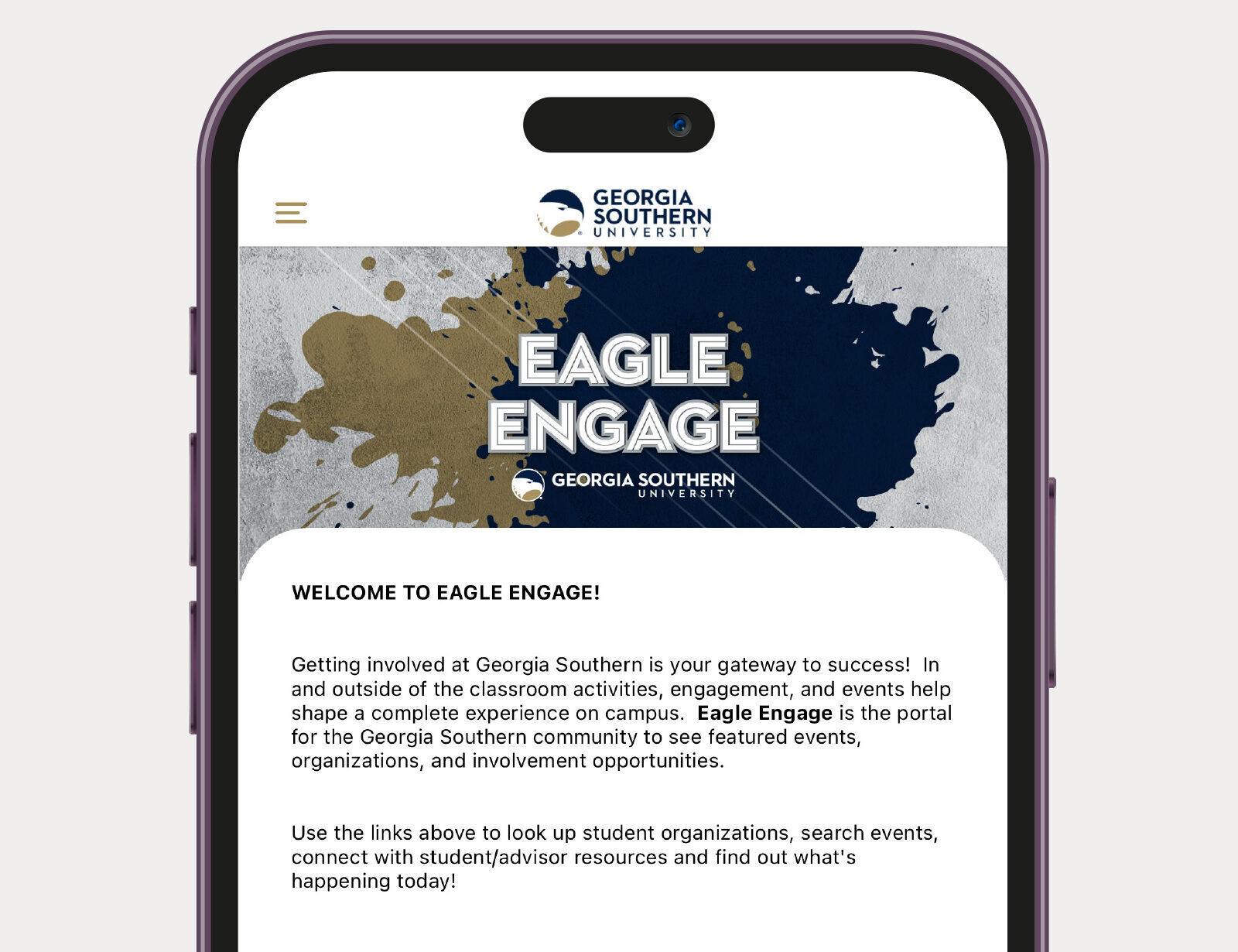 A smartphone displaying the Georgia Southern University 