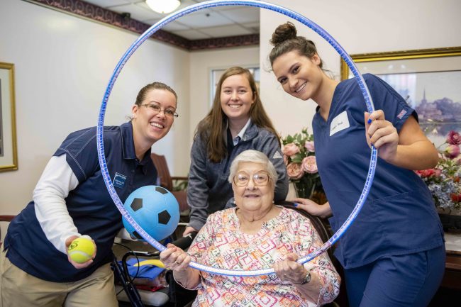 Waters College of Health Professions students organized health fairs in multiple locations in Chatham County, including one at Buckingham South assisted-living facility, shown above.