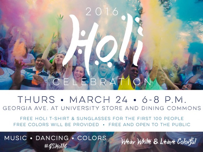 Holi Fest 2016-students throwing colors in the air