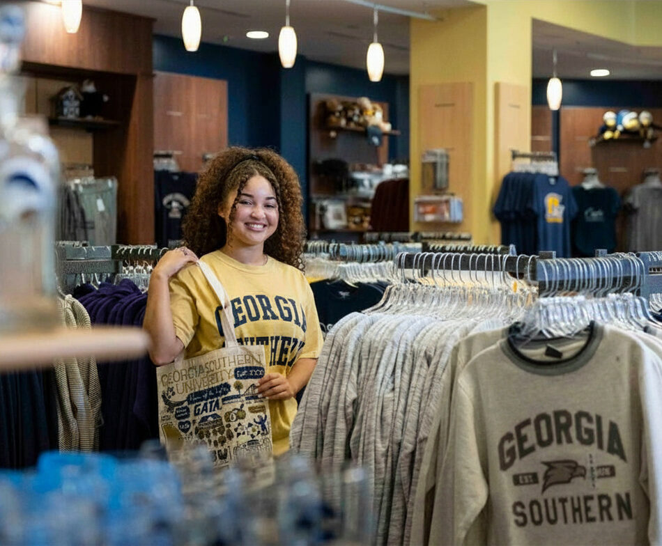 Student shopping at the university bookstore