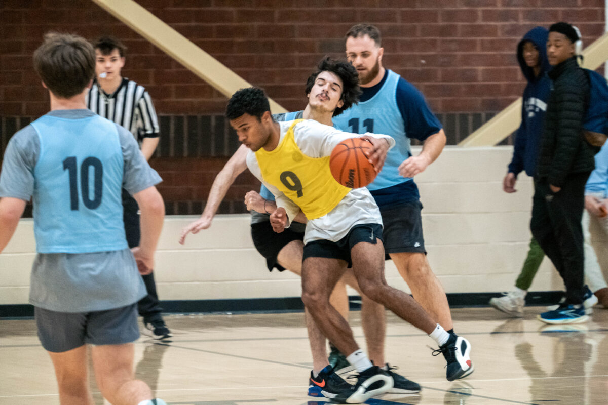 Students playing basketball